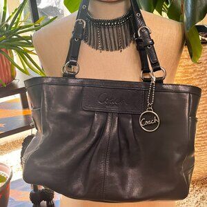 Vintage Coach Black Leather East West Gallery Tote